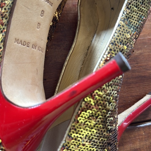 Kate Spade New York gold sequin red heel stiletto pumps size 8 Made in Italy - Picture 5 of 8